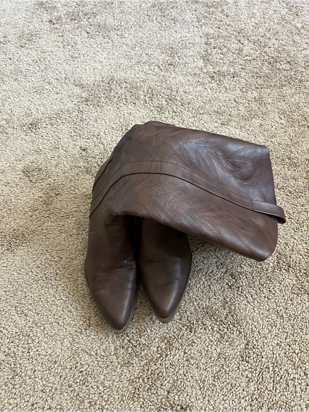 SHEIN Brown Pointed-Toe Mid-Calf Heeled Boots